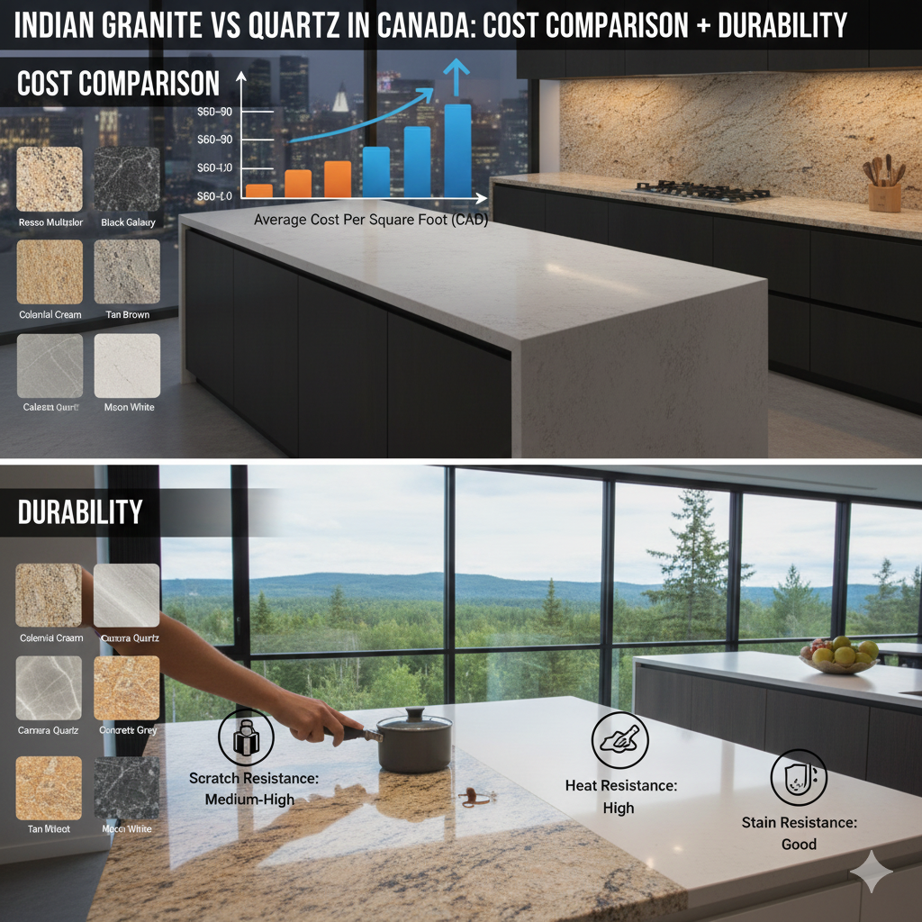 Indian Granite vs Quartz in Canada: Cost Comparison + Durability